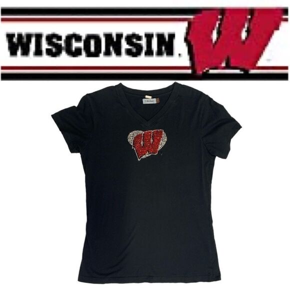 P.Michael WMNS Wisconsin bedazzle T-shirt - Picture 1 of 12